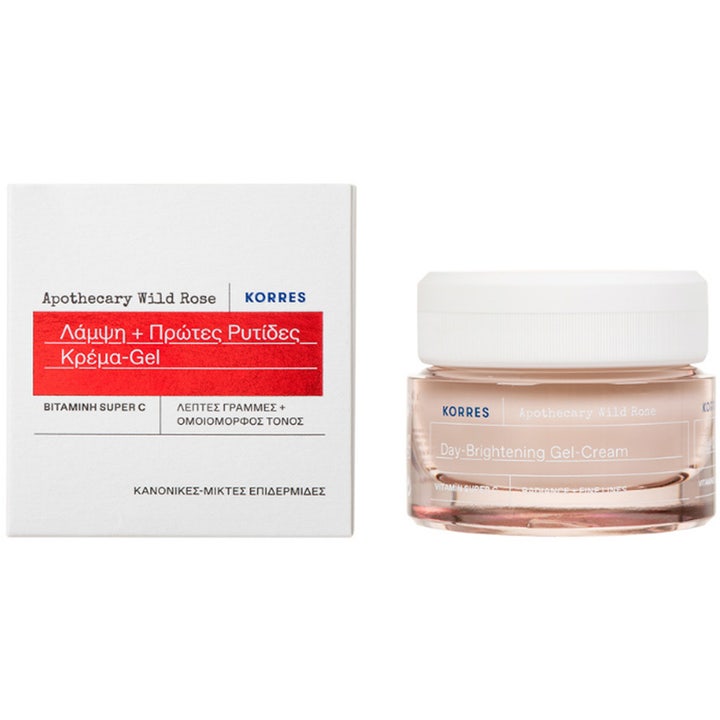 KORRES Apothecary Wild Rose 40 ml kirkastava geelivoide lasipurkissa ja valkoisessa pakkauksessa.