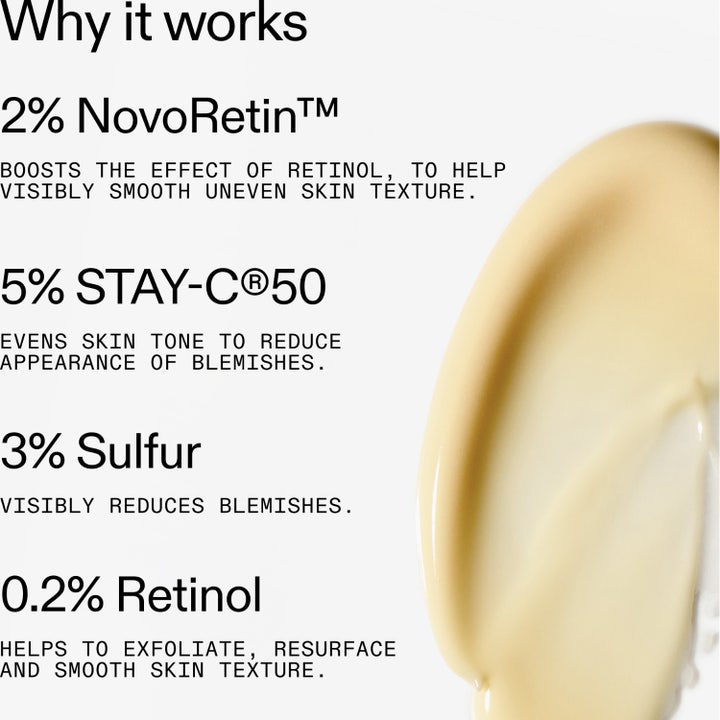 The INKEY List Blemish Clearing Moisturizer 50 ml yövoide tasoittaa ihoa. Kellertävä koostumus sisältää NovoRetinia ja rikkiä.