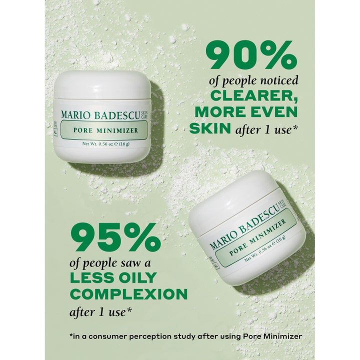 Mario Badescu Pore Minimizer 16 g kirkastava kasvonaamio valkoisissa purkeissa vähentää öljyisyyttä 95 prosentilla.
