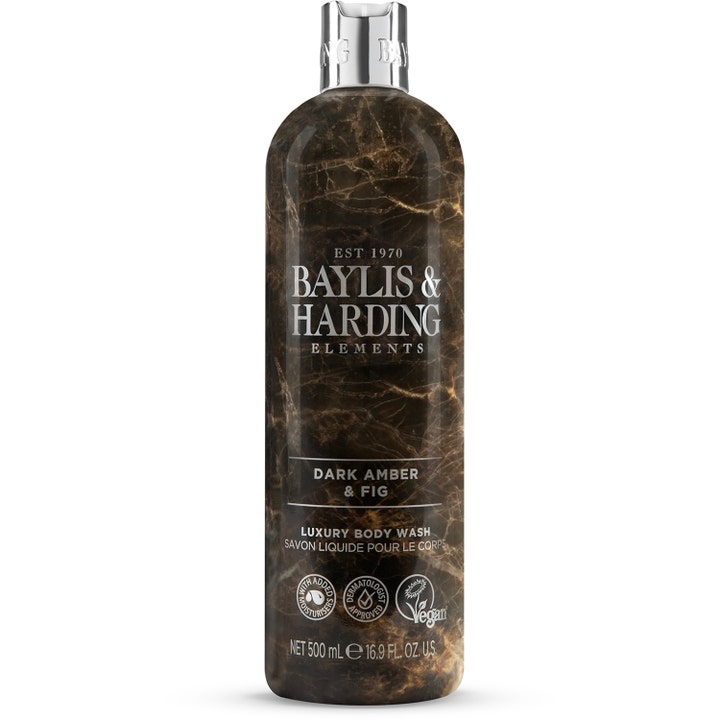 Baylis & Harding Elements Dark Amber & Fig 500 ml kosteuttava suihkugeeli tummassa marmorikuvioisessa pullossa