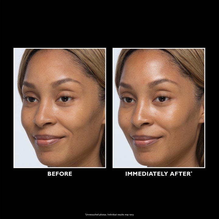 Peter Thomas Roth Instant FIRMx Glow-Filter Priming Serum 30 ml ennen ja jälkeen vertailu heleyttävästä tuloksesta