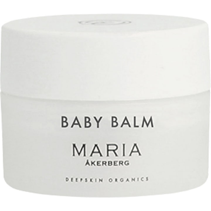 Maria Åkerberg Baby Balm suojaava ja hoitava vauvavoide valkoisessa himmeässä purkissa, jossa on valkoinen kansi.