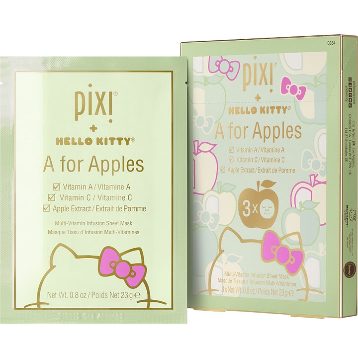 Pixi Pixi + Hello Kitty A for Apples 3 x 23g kangasnaamio kirkastaa ihoa vihreässä pakkauksessa.