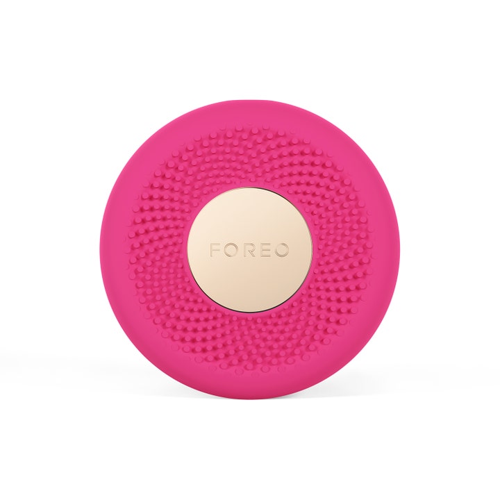 FOREO UFO™ 3 LED Pink 1 kpl ihonhoitolaite takaa kirkkauden vaaleanpunaisella silikonipinnalla.