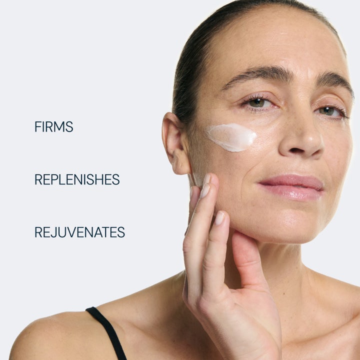 Elemis Pro-Collagen Morning Matrix 50 ml uudistava päivävoide turkoosissa purkissa ja ainesosien esittely.