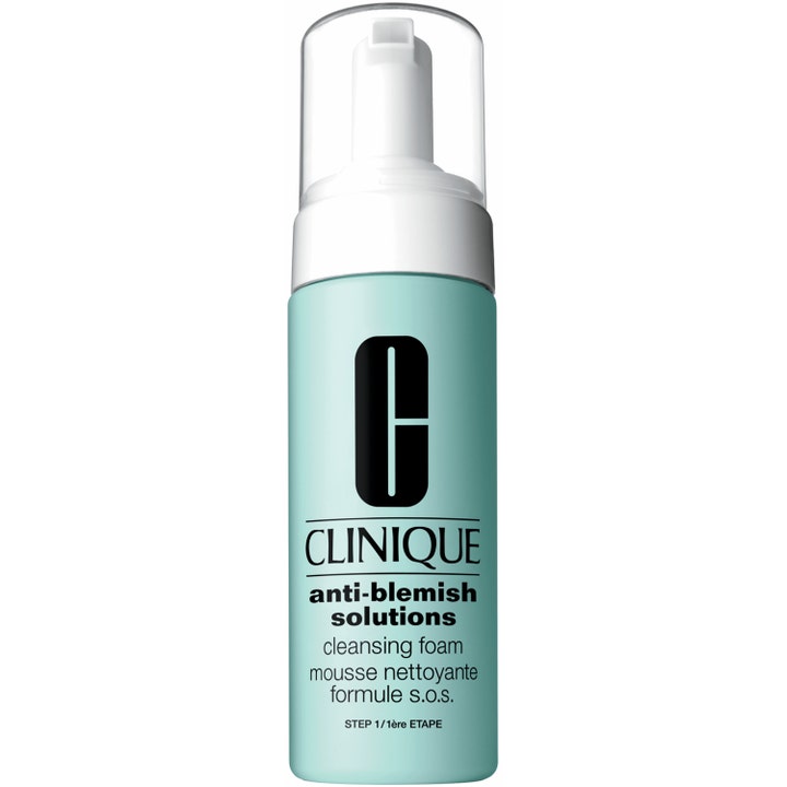 Clinique Anti-Blemish Solutions Cleansing Foam 125 ml puhdistusvaahto epäpuhtauksille vaaleansinisessä pumppupullossa