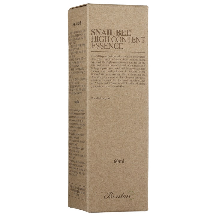 Benton Snail Bee High Content Essence 60 ml rauhoittava hoitoneste ruskeassa pahvipakkauksessa