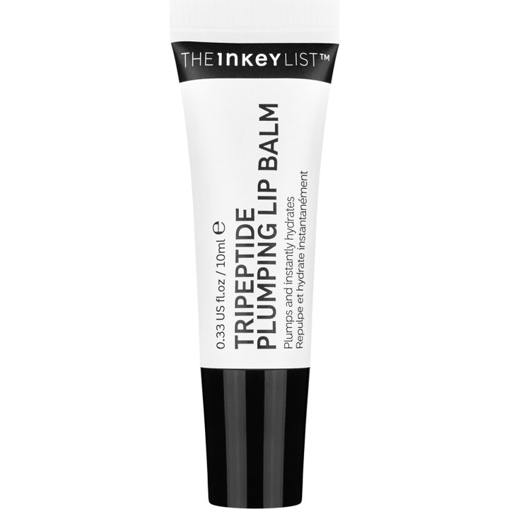 The Inkey List Tripeptide Plumping Lip Balm 10 ml täyteläistävä huulivoide valkoisessa tuubissa mustalla korkilla.