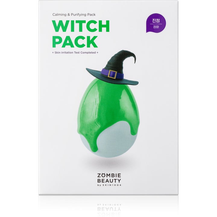 SKIN1004 Zombie Beauty Witch Pack rauhoittava ja puhdistava kasvonaamio valkoisessa pakkauksessa jossa on vihreä noitahahmo.