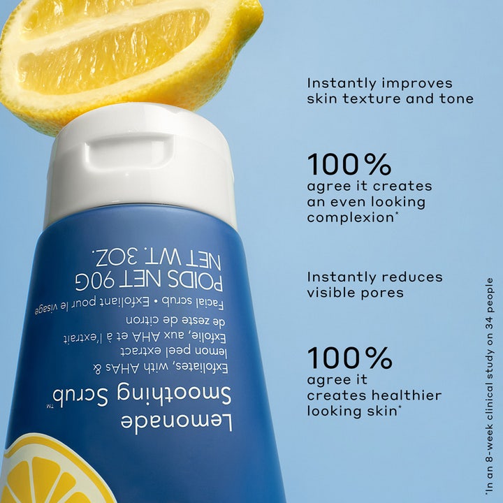 Ole Henriksen Lemonade Smoothing Scrub 90 ml tasoittava kasvokuorinta sinisessä tuubissa sitruunan ja tulostekstien kera.