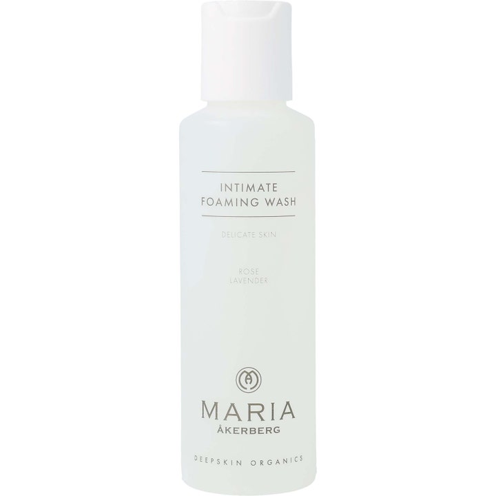 Maria Åkerberg Intimate Foaming Wash hellävarainen intimpesuvaahto valkoisessa pullossa valkoisella korkilla.