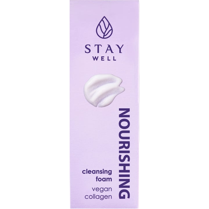 Stay Well Nourishing Cleansing Foam Vegan Collagen 150 ml puhdistusvaahto vaaleanliilassa pakkauksessa.