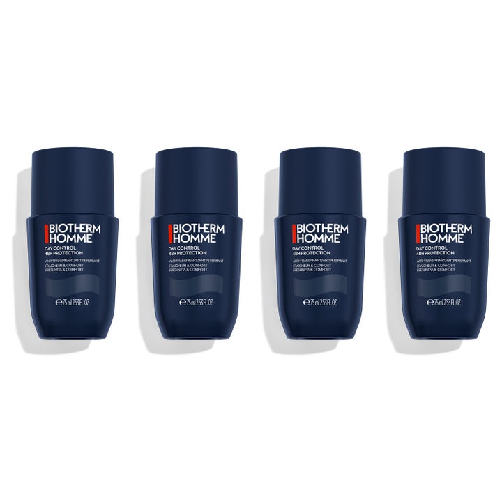 Biotherm Homme Day Control 48H Protection 4 x 75 ml raikastava roll-on-deodorantti neljä tummansinistä pulloa