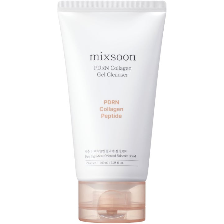 mixsoon PDRN Collagen Gel Cleanser 100 ml kiinteyttävä puhdistusgeeli valkoisessa tuubissa persikanvärisellä korkilla