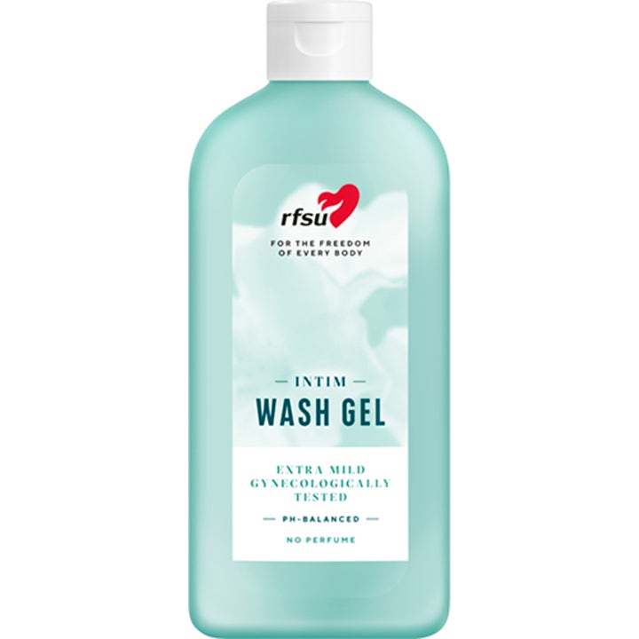 RFSU Intim Wash Gel hellävarainen intiimipesugeeli mintunvihreässä muovipullossa valkoisella korkilla.