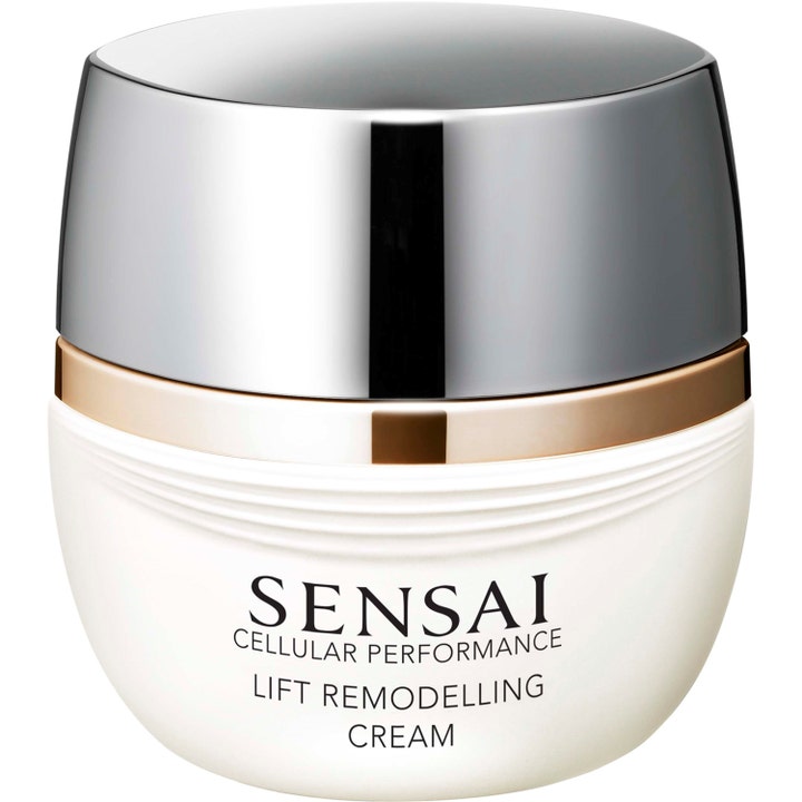 Sensai Cellular Performance Lift Remodelling Cream 40 ml kiinteyttävä kasvovoide valkoisessa purkissa hopeisella korkilla.