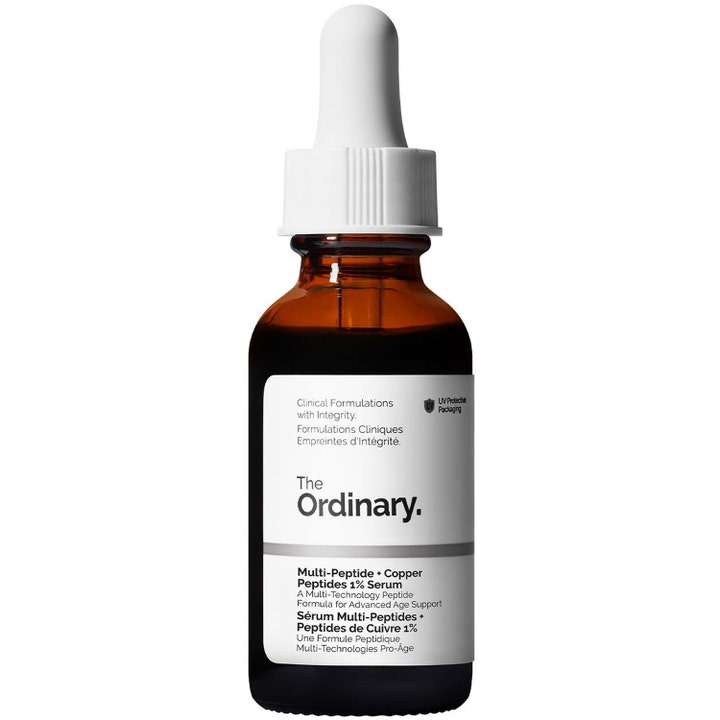 The Ordinary Multi-Peptide + Copper Peptides 1% Serum 30 ml kiinteyttävä seerumi ruskeassa lasipullossa valkoisella pipetillä