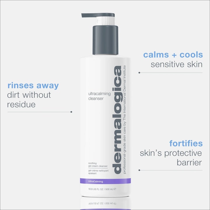 Dermalogica UltraCalming Cleanser 500 ml rauhoittava puhdistusgeeli harmaalla pumpulla viilentää ja vahvistaa herkkää ihoa.