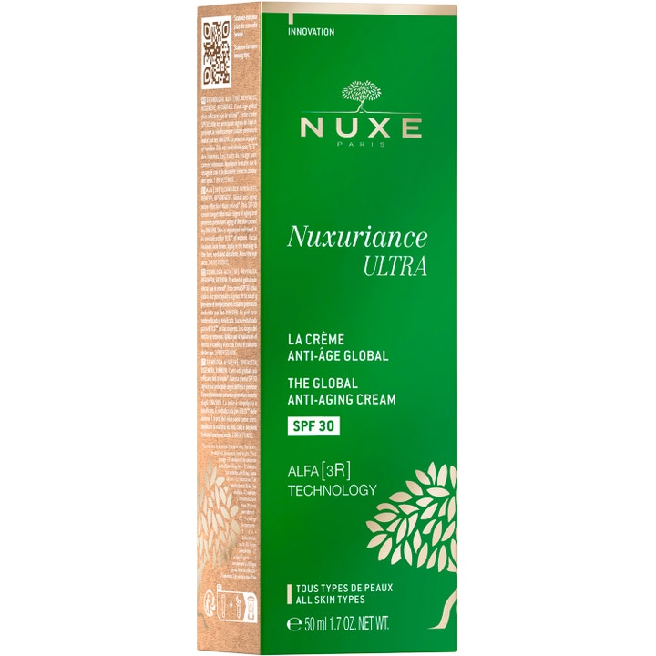 Nuxe Nuxuriance Ultra 50 ml SPF30 päivävoide vihreässä pakkauksessa, joka uudistaa ja suojaa ihoa.