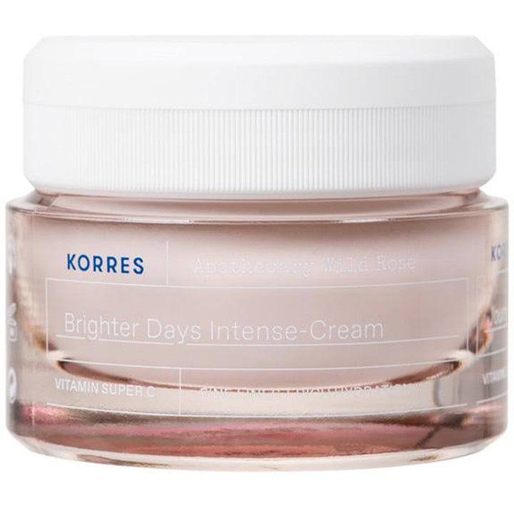 Korres Apothecary Wild Rose Brighter Days Intense-Cream 40 ml kirkastava kasvovoide vaaleanpunaisessa lasipurkissa