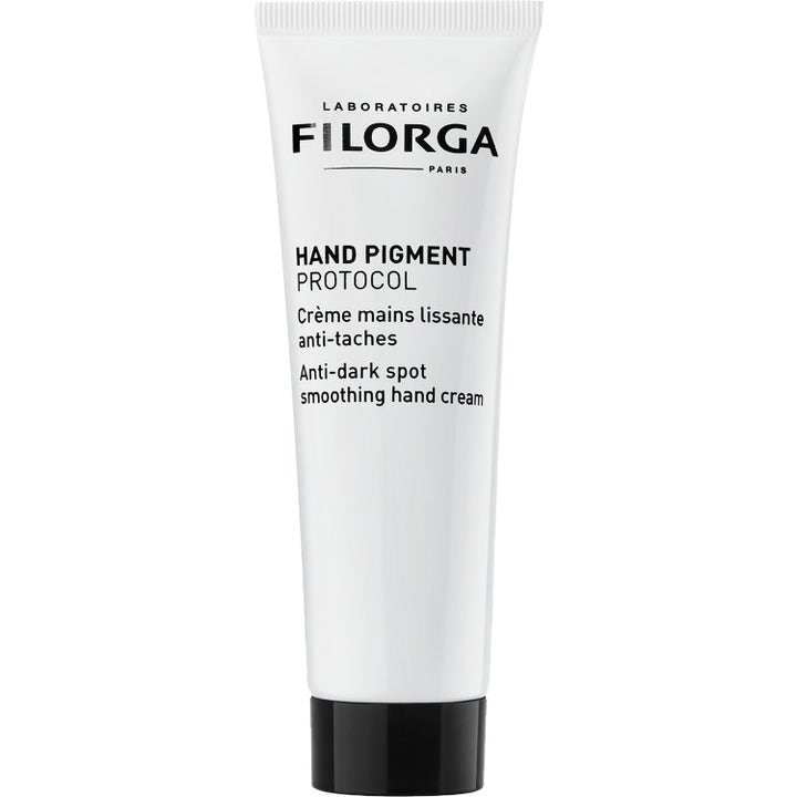 Filorga Hand Pigment Protocol 50 ml pigmenttiläiskiä häivyttävä ja silottava käsivoide valkoinen tuubi mustalla korkilla