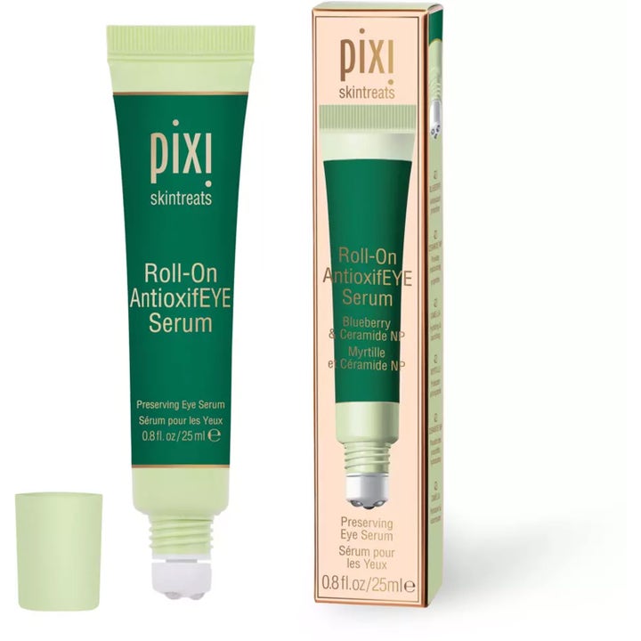 Pixi Roll-On AntioxifEYE Serum 25 ml suojaava silmänympärysseerumi vihreässä tuubissa viilentävällä metallikuulalla.