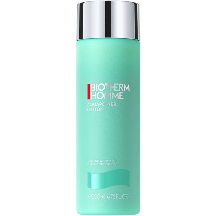 Biotherm Homme Aquapower Lotion 200 ml kosteuttava kasvovesi mintunvihreässä pullossa hopealla korkilla