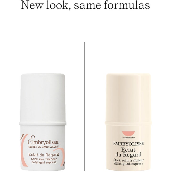 Embryolisse Radiant Eye 4,5 g virkistävä silmänympärysvoide puikko näyttää uuden ja vanhan pakkauksen.