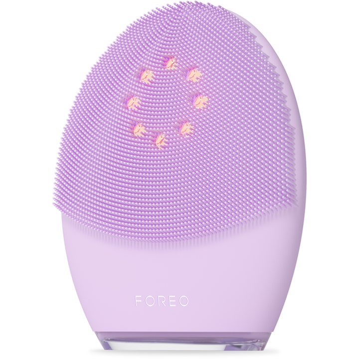 FOREO LUNA 4 plus Sensitive Skin Purple 1 kpl puhdistuslaite lila silikoniharja ja punaiset LED-valot