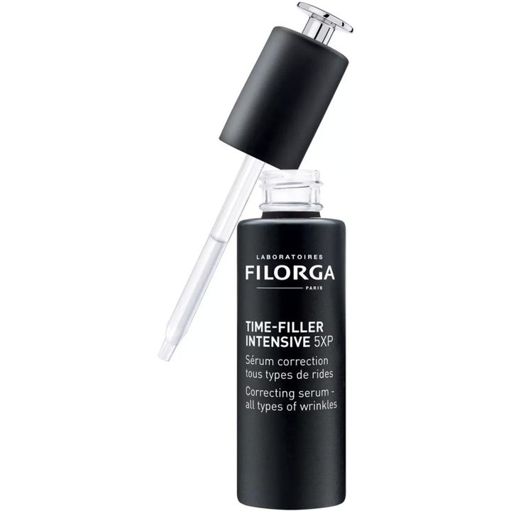 Filorga Anti-Wrinkle Set silottava Time-Filler Intensive 5XP seerumi mustassa pullossa avatulla pipetillä