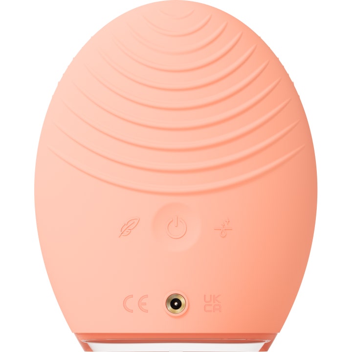 FOREO LUNA 4 Balanced Skin Orange 1 kpl kasvojenpuhdistuslaite takapuolen aaltoilevat urat ja painikkeet