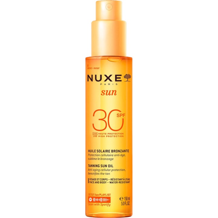 Nuxe Sun Tanning Sun Oil 150 ml rusketusta edistävä aurinkoöljy SPF 30 oranssissa suihkepullossa