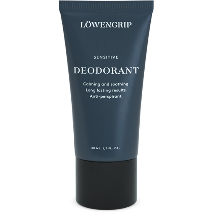 Löwengrip Sensitive Deodorant 50 ml rauhoittava antiperspirantti tummansinisessä tuubissa jossa on musta korkki