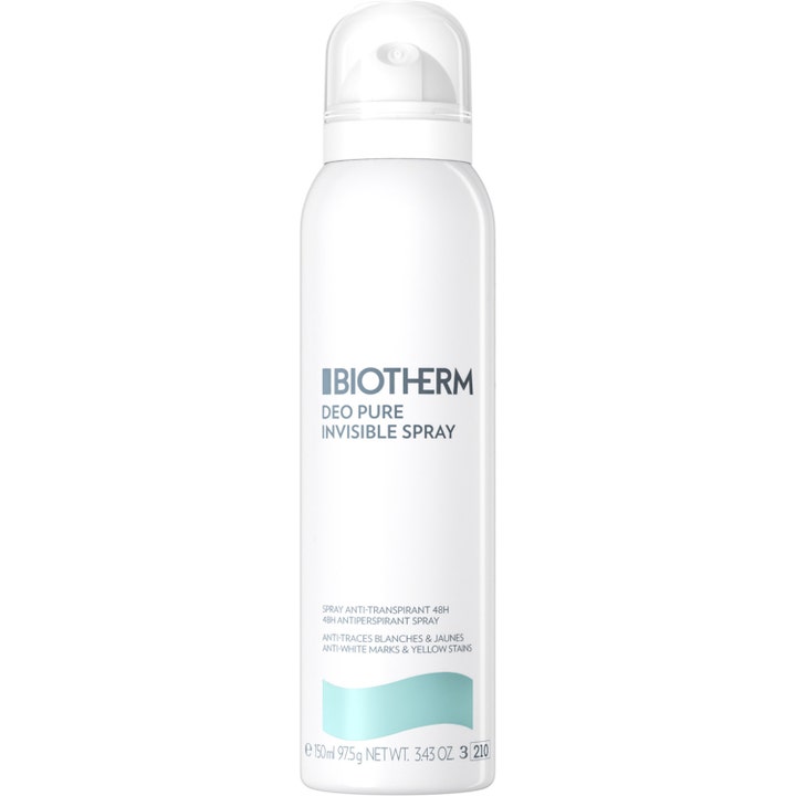 Biotherm Deo Pure Invisible Spray 150 ml antiperspiranttisuihke antaa 48h suojan valkoisessa pullossa kirkkaalla korkilla.