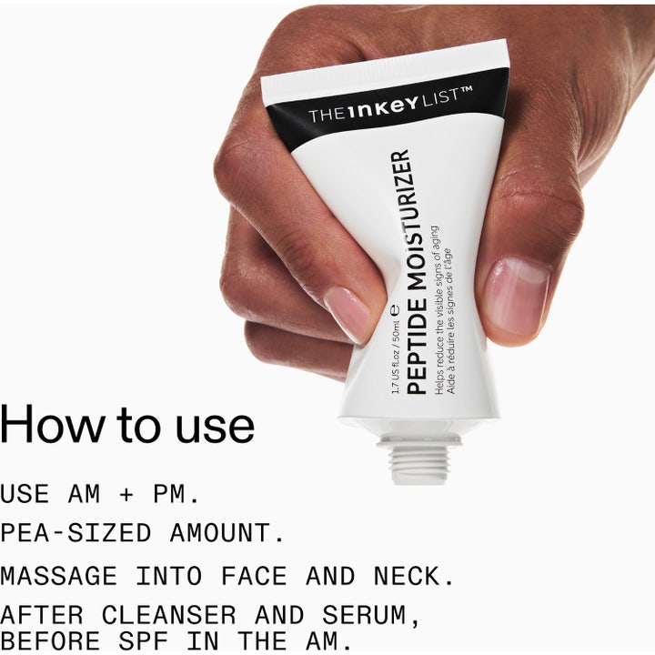 The INKEY List Peptide Moisturizer 50 ml kosteuttava kasvovoide ja kermainen koostumus valkoisessa tuubissa.