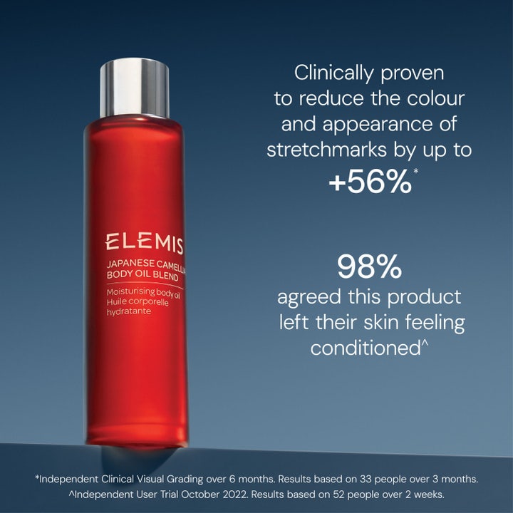 Elemis Japanese Camellia Oil Blend 100 ml vartaloöljy häivyttää raskausarpia ja pehmentää ihoa.