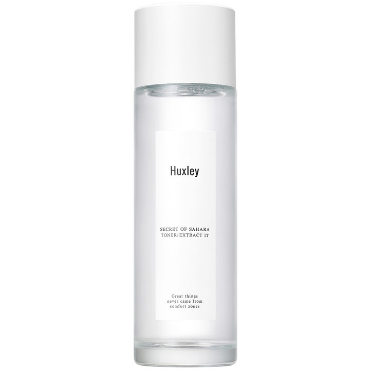 Huxley Secret of Sahara Toner Extract It 120 ml kosteuttava kasvovesi kirkkaassa lasipullossa valkoisella korkilla.
