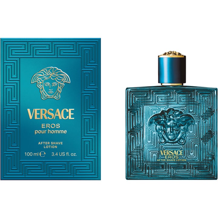 Versace Eros After Shave Lotion 100 ml rauhoittava parranajon jälkeinen voide ja turkoosi lasipullo