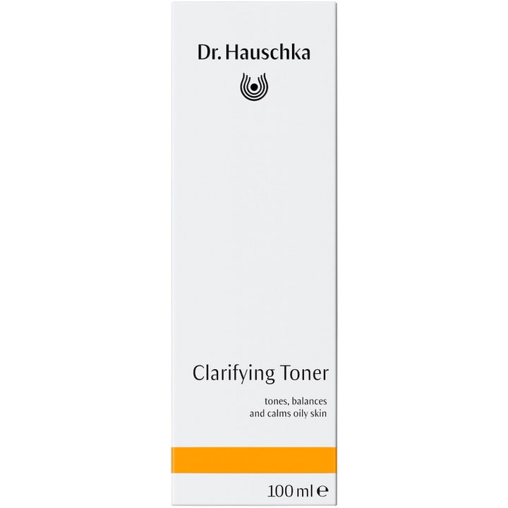 Dr. Hauschka Clarifying Toner 100 ml tasapainottava kasvovesi valkoisessa pahvipakkauksessa keltaisella raidalla