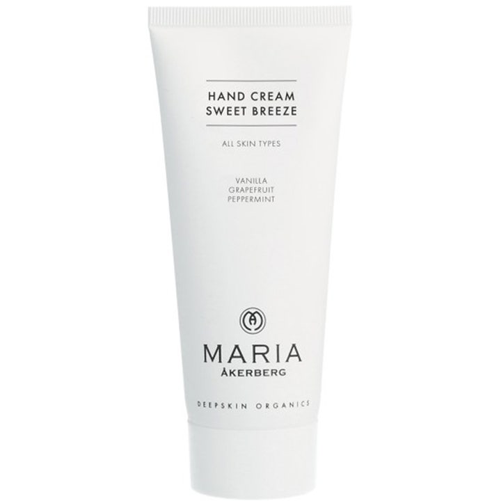 Maria Åkerberg Hand Cream Sweet Breeze kosteuttava käsivoide valkoisessa minimalistisessa tuubissa.