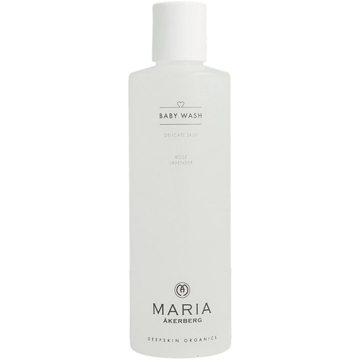 Maria Åkerberg Baby Wash 250 ml rauhoittava pesuneste herkälle iholle mattapintaisessa valkoisessa muovipullossa