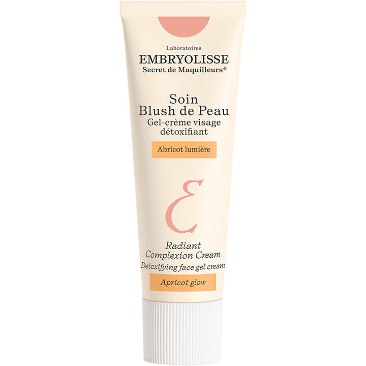 Embryolisse Radiant Complexion Cream heleyttävä kasvogeelivoide tyylikkäässä vaaleassa tuubissa valkoisella korkilla.
