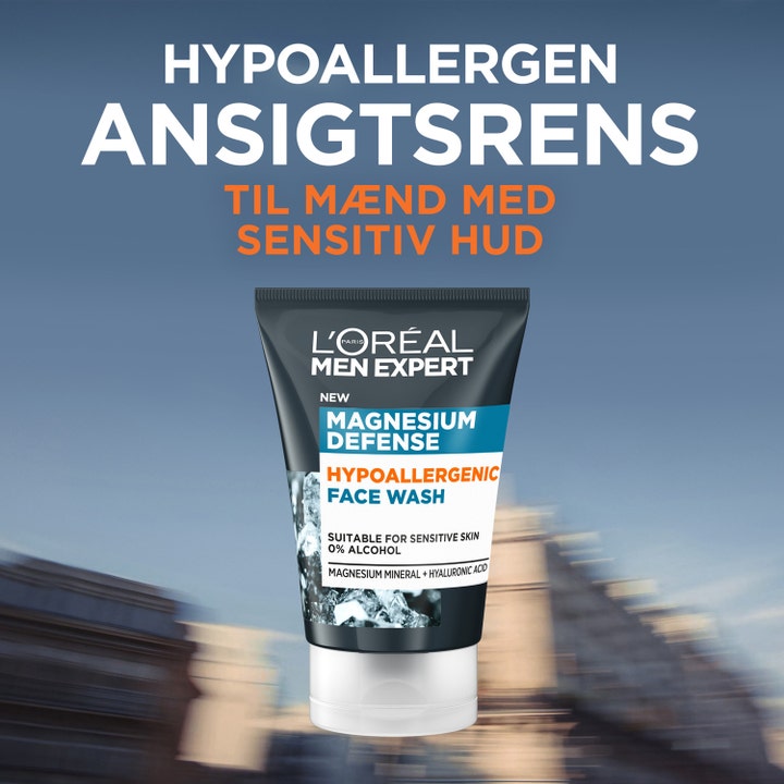 L'Oréal Paris Men Expert Magnesium Defence 100 ml kasvonpesugeeli herkälle iholle harmaassa tuubissa.