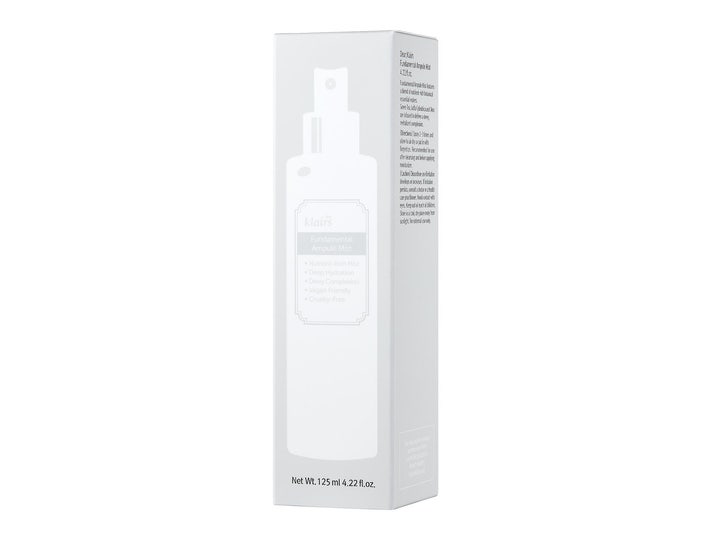 Klairs Fundamental Ampoule Mist 125 ml kosteuttava kasvosuihke valkoisessa pahvipakkauksessa pullon siluetilla