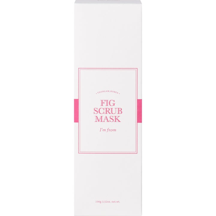 I'm from Fig Scrub Mask 100 g kirkastava kuoriva kasvonaamio valkoisessa pahvipakkauksessa vaaleanpunaisella etiketillä