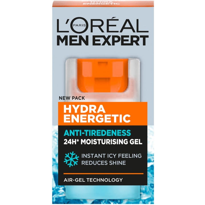 L'Oréal Paris Men Expert Hydra Energetic 100 ml kosteuttava kasvogeeli kirkastaa ihoa oranssissa pakkauksessa.