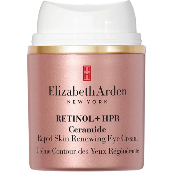 Elizabeth Arden Retinol + HPR Ceramide 15 ml uudistava silmänympärysvoide tyylikkäässä ruusukultaisessa pumppupullossa.