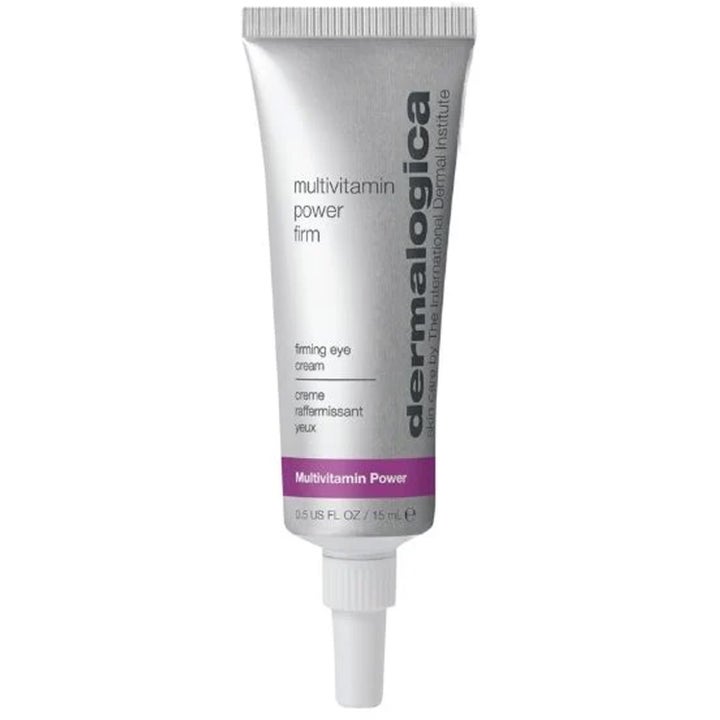 Dermalogica Multivitamin Power Firm 15 ml kiinteyttävä silmänympärysvoide hopeisessa tuubissa kapealla kärjellä.