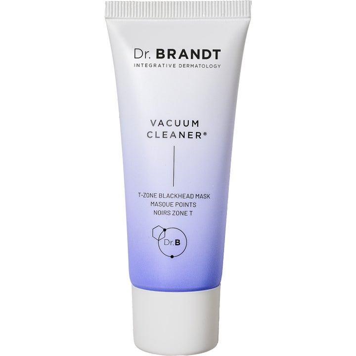 Dr. Brandt Vacuum Cleaner T-Zone Blackhead Mask mustapäitä poistava kasvonaamio liilassa liukuvärjätyssä tuubissa.