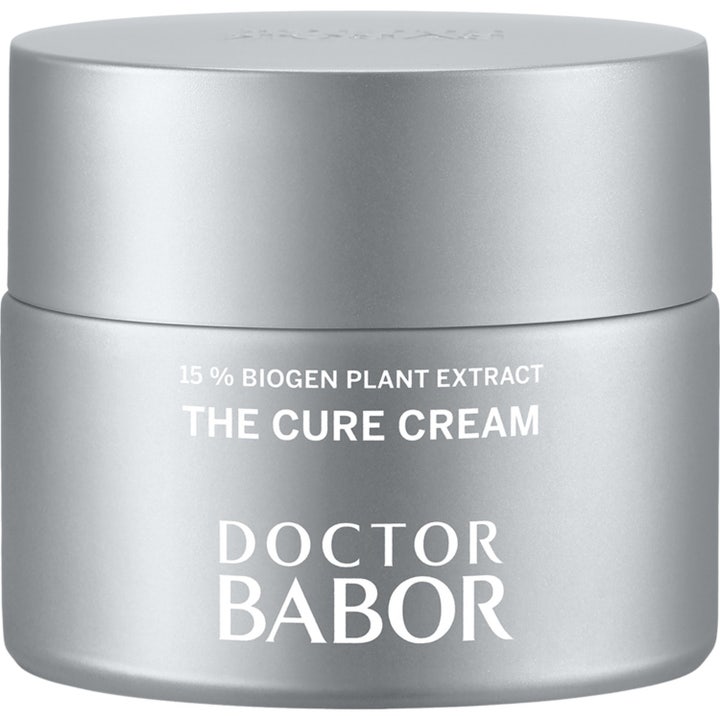 Doctor Babor The Cure Cream 50 ml uudistava kasvovoide 15 % Biogen-uutteella hopeisessa mattapurkissa.